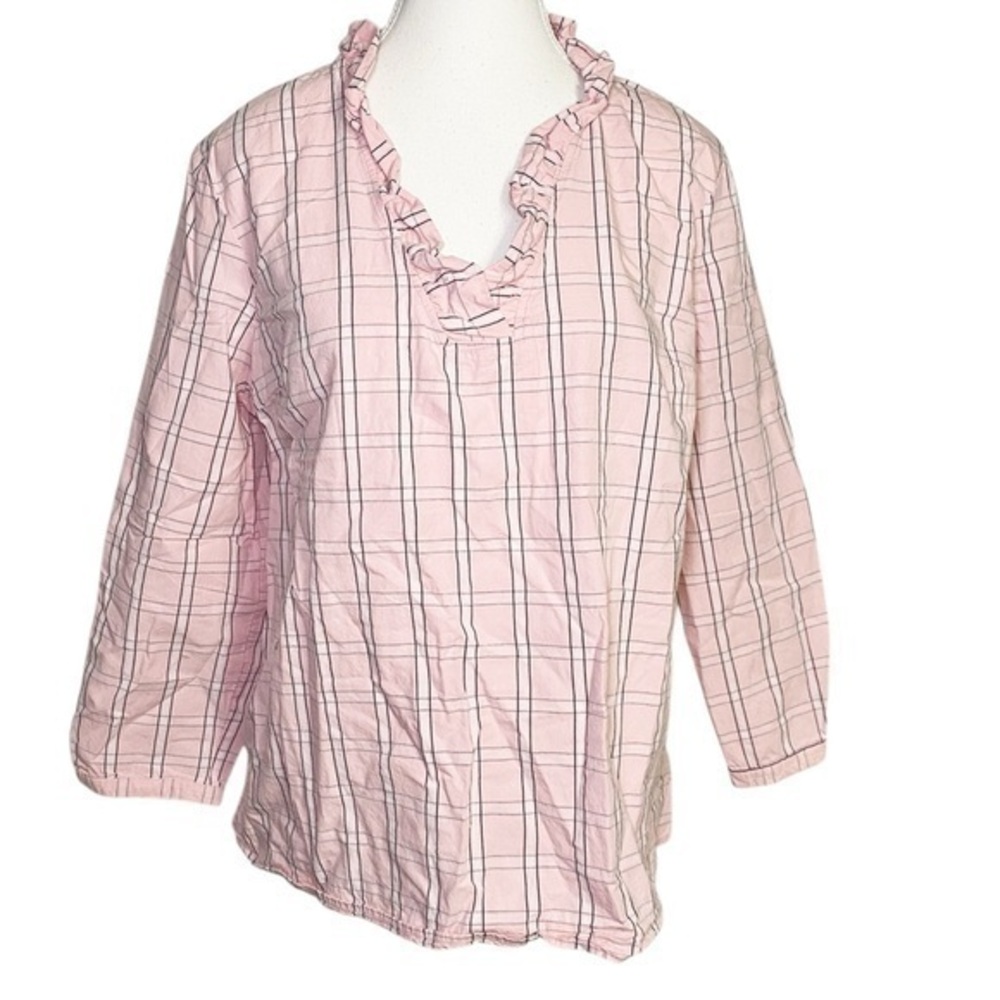 Crown & Ivy Pink Plaid Ruffle Blouse